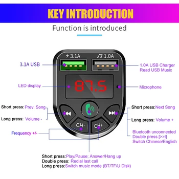 1 бр. MP3 плейър Bluetooth 5.0, безжичен аудиоприемник, двойно USB 3.1 A DC12V-24V, бързо зарядно устройство с версия 5.0 + версия EDR