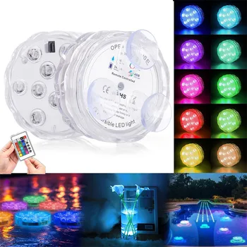 10 светодиода RGB Лампа за басейна, потопена лампа, подводен led нощна светлина за работа на открито ваза, аквариум, езерото, дискотеки, сватбени партита