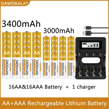 100% Оригинална батерия тип АА/AAA от 1,5 Акумулаторна Полимерна литиево-йонна батерия 1,5 Тип АА/AAA с USB-зарядно устройство