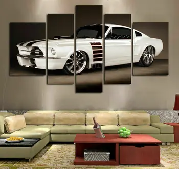 1969 Ford Mustang Класически Автомобил платно Стенен художествен Плакат с Принтом Начало Декор 5 панели HD Печат на Картини за вашия интериор, стаите в 5 броя Снимки