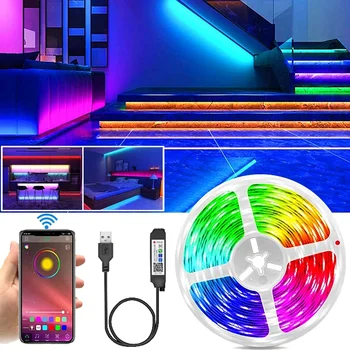 20 М Светодиодна лента с горивото чрез Bluetooth, USB, RGB, Гъвкава светодиодна лента, лентата за подсветката на телевизора, самоклеящийся тенис на диод