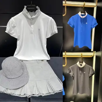 2023 St Облекло за голф Дамски Лятна Нова тениска С висока деколте и къс ръкав за голф Спортен Модерен топ за голф