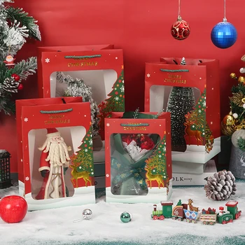 2023 Коледни Подаръчни Пакети Xtmas Tote Bag Подарък Кутия с Прозорец Хартиена Опаковка Кутия Играчка Организатор Коледен Магазин Опаковка
