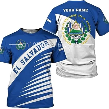 2023 Мъжки тениски С Принтом Националната емблема на Салвадор, Пуловер С Кръгло Деколте и Къс ръкав, Свободно Облекло с Потребителски име, Тениска Оверсайз