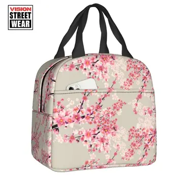 2023 Нова Елегантна Цвете Розова Череша Изолирано чанта за обяд Sakura Flowers Thermal Cooler Bento Box Открит Къмпинг