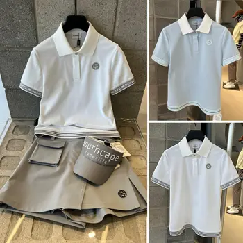 2023 Нова Женска риза за голф С Къси ръкави И Ревера, Универсален Топ, Многоцветен Корея облекло За Голф