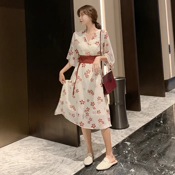 2023 Нова Лятна рокля с Цветен Модел Кайсиев цвят Hanfu Модифицирана версия на Стил Ретро Китайски елементи Безплатна доставка