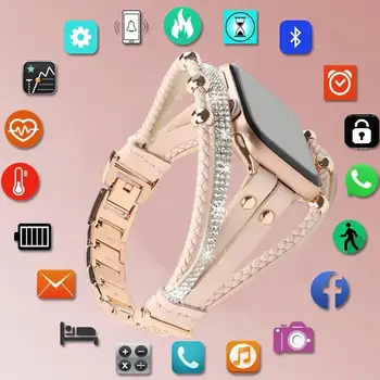 2023 Новите смарт часовници с диаманти, Серия 8, женски смарт часовници с пълен сензорен контрол, Спортни, фитнес Bluetooth, дамски Модни умен часовник S8 за IOS и Android