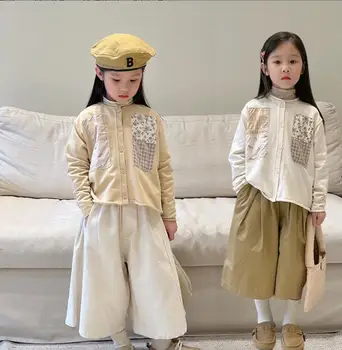 2023 Ново записване, палто с цветен модел за момичета, есента памучно модно детско палто с дълги ръкави от 2 до 8 години KK928