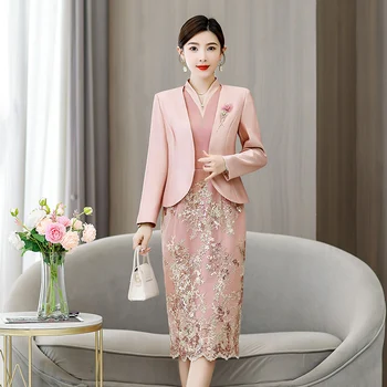 2023 нов розов модно ежедневното рокля за майки с темперамент, есен сватбена рокля за отслабване с дълъг ръкав