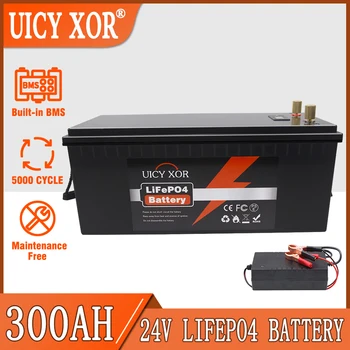 24V 200Ah 300Ah LiFePO4 Батерия Вграден BMS Литиево-желязо-фосфатный Батерия За Къмпинг RV Golf Cart Слънчевия Свод + Зарядно устройство