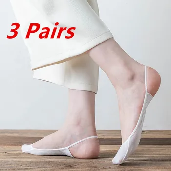 3 двойки невидими чорапи-лодочек, дамски летни силиконови нескользящие чорапи за обувки на висок ток, тънки копринени чорапи на половината от дланта на ръката си
