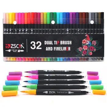 32 Цветове, Набор от Артистични Дръжки Duo Brush Tip Markers, Цветни химикалки Artist Fine и Brush Tip, за Детски Книги-оцветители за Възрастни, Коледни