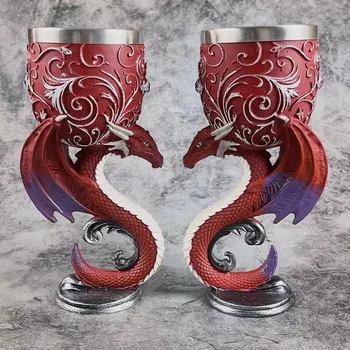 3D триизмерна скулптура, Чаши, купа за двойки в средновековния ретро стил, чаша за червено вино от смола