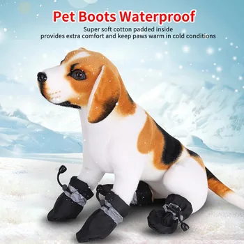 4 бр./компл., зимни дебели водоустойчив обувки за куче, мини топли ботуши от дъжд и сняг, кадифени чорапи за кученца и котенков, обувки за домашни любимци