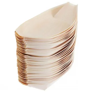 50 Бр чинии за Еднократна употреба за суши-лодочек Дървена купа Дървени съдове за закуски Набор от ястия за Обяд-бокс