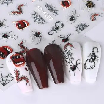 5d Стикери за нокти с релефни, страховито 5d стикери за нокти на Хелоуин, тъмни устни-пеперуди, капки кръв, релефни рисунки, безопасни и екологично чисти
