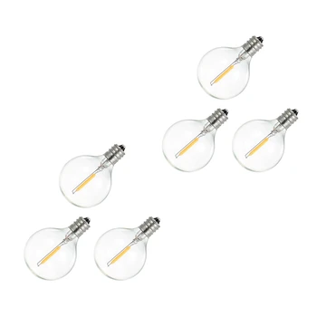 6 бр. led сменяеми електрически крушки G40, вита база E12, нечупливи led лампи-глобуси за слънчеви гирлянди, Топло бяло