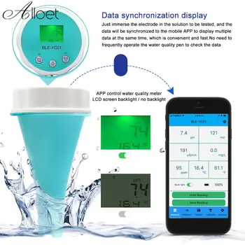 6-в-1 Монитор на остатъчен хлор PH / ORP / ЕС / TDS Монитор за тестване на вода LCD дисплей с подсветка Интелигентна оборудване, съвместимо с Bluetooth