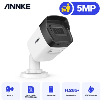 ANNKE 5-мегапикселова PoE IP камера за сигурност, 4 мм обектив, камерата Super HD за откриване на хора и превозни средства, вграден видео наблюдение с микрофон