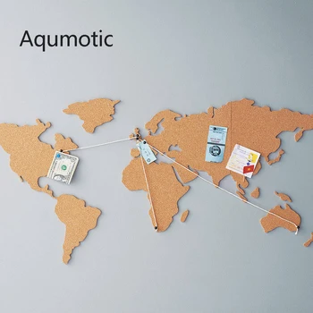 Aqumotic Corkboard карта на света, Дъска за съобщения за пътуване, Карта на света, за декорация със собствените си ръце дървена стаи, декориране на офис, стикери за стена
