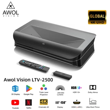 Awol Vision LTV-2500 3D Лазерен проектор 4K 2000 ANSI Лумена Android DLP HDR10 + MEMC с Ультракоротким Умен Ход За домашно Кино