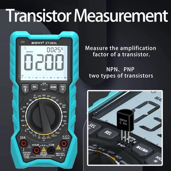 BOBI ZT-980L цифров мултицет 6000 броя Тест Честота на транзистора Диод Триод Температура Тест за индукция на ток
