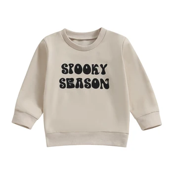 BeQeuewll/качулки за малки момчета и момичета на есен-пролет, пуловер с дълги ръкави и писмото принтом, свободни топове, hoody на Хелоуин