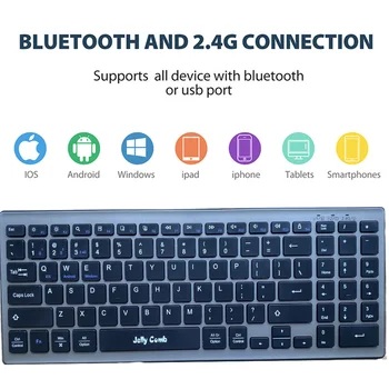 Bluetooth Клавиатура богат на функции за безжична клавиатура с 2,4 G и Bluetooth Keyboard за Mac и за Windows/macOS /iOS, телефон/таблет /лаптоп