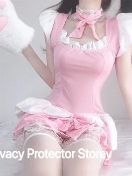 Cosplay, аниме, Секси розова рокля прислужница в стил Лолита