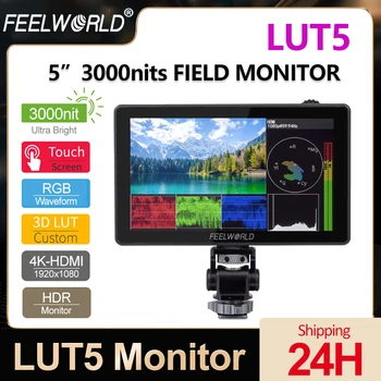 FEELWORLD LUT5 5,5-инчов Монитор със сензорен екран 3000nit 4K, HDMI, 3D LUT HDR 1920X1080 Поле на Монитора на фотоапарата с външния захранването F970