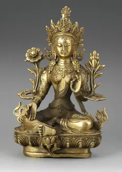 H 210 mm Украсена с РЕДКИ Тибетски Сребро златна будистки статуя на Буда в насипно състояние Украса от истинско Сребро, Месинг