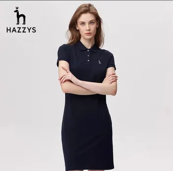 Hazzys/ 100% памук, Официално новото лятно женствена рокля с къс ръкав от Hazzys, Ежедневна рокля-поло със средна дължина, Ежедневна рокля-поло за деца