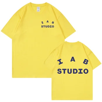 IAB Studio Мъжка тениска от памук в стил Харадзюку, Корейски графичен принт, Женска тениска с къс ръкав, негабаритная градинска Унисекс облекло, хип-хоп топ