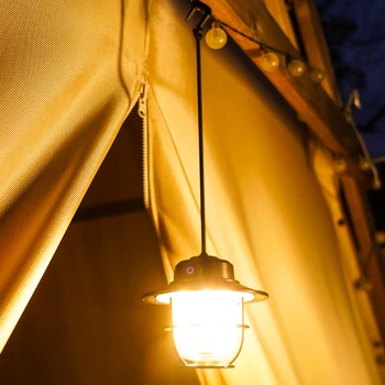 Led лампа за палатка Ретро 200лм Преносим кемпинговый лампа с гладка затъмняване Type-C USB Акумулаторна батерия за разходки, риболов, извънредни ситуации