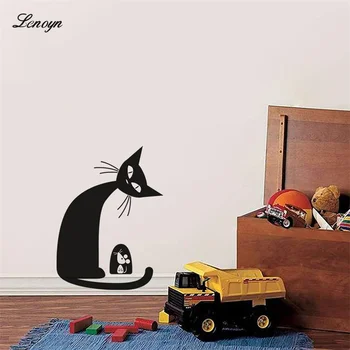 Lenyon на Черна котка, Стикер за стена, Декорация на всекидневна, Спалня, Стенни картини, Начало декор, Тапети, Творчески коте, самозалепващи етикети