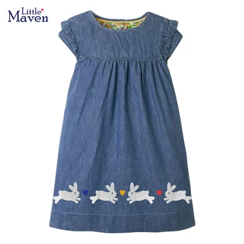 Little maven/ Лятно джинсовое рокля за малки момичета С красиви животни и аппликацией под формата на зайче, Детски ежедневни облекла, Vestidos за деца