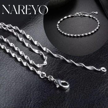Nareyo, проба 925, сребърна гривна-верижка с вълните на водата, 2 мм, колие, бижута комплект за жени 20/40/45/50/60 см