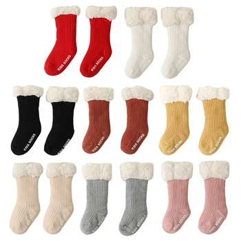 Q81A/ Чорапи за деца, Зимни Изолирана Топли Чорапи на Пода, за Момичета и Момчета, Памучни Нескользящие Обикновена Чорапи от овча Вълна за Деца от 0-3