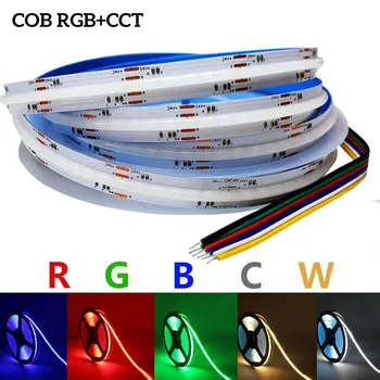 RGB CCT COB Led лента 6Pin 5В1 5 М DC24V 840 светодиода/m RGBCW RGBWW FCOB Гъвкави COB Линейни осветителни Тела с Висока Плътност RA90 с регулируема Яркост