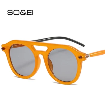 SO & EI Ретро Двойни Мостове Пилот Дамски слънчеви очила Нюанси UV400 Мода пънк Градиентные Мъжки Слънчеви Очила с нитове