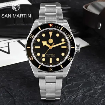 San Martin BB58 Луксозни мъжки часовници Diver Classic Retro PT5000 Sapphire, автоматични механични часовници 200 м, водоустойчив, светещи