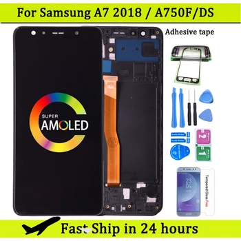 Super Amoled На Samsung Galaxy A7 2018 A750 SM-A750F LCD дисплей с Сензорен екран Дигитайзер възли За Samsung A750 LCD
