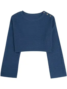 XEASY 2023 НОВИ Летни Дамски Обикновена възли Пуловери с джобове дантела, Ежедневни Реколта красиви Пуловери