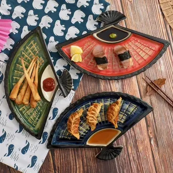 ins чиния за кнедли с оцет, креативна керамична разделителната плоча, японската чиния за суши с ръчно рисувани, веерообразная чиния за закуски