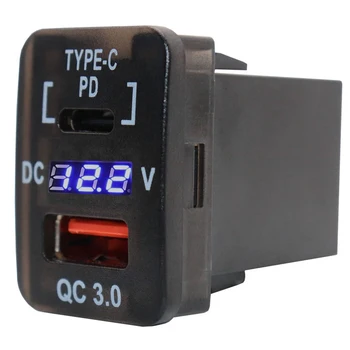 Автомобилно зарядно устройство USB 30X20 мм QC3.0 за бързо зареждане с USB-адаптер за зарядно устройство PD Type C за Toyota