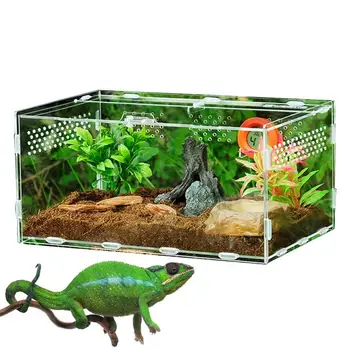 Акрилна кутия за хранене на влечуги, Клетки за отглеждане на насекоми, гущери, паяци, инкубационният контейнер, кръгла прозрачна кутия за хранене