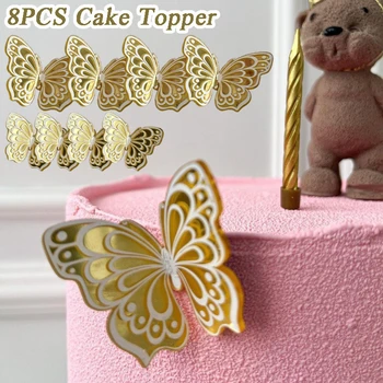 Акрилни topper за торта с пеперуда, 3D куха Златна пеперуда, декорация за торта за рожден Ден, Сватба парти, декорация за торта декор за детска душа, десертни украса