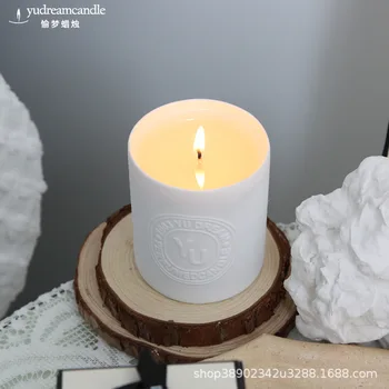 Ароматерапевтическая свещ Керамична чаша с Тисненым логото на Белия Романтичен тон с ръчно рисувани Подарък за рождения Ден на Тамян