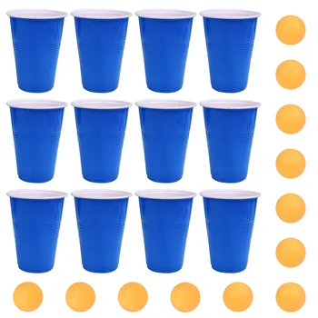 Бар слот чаши ПП Bar Страна -за игра на понг, забавни аксесоари за бирени игри (16 унция, 12 бр. тъмно сини чаши, 12 бр. жълти -за понг)